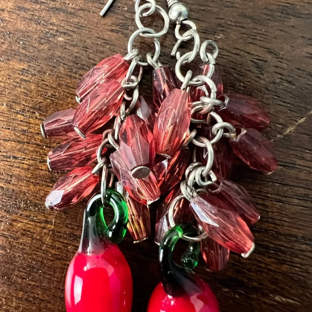 Chili Pepper Drop Earrings Glass Texas Rodeo Cowboy Western Artsy Unique NEW